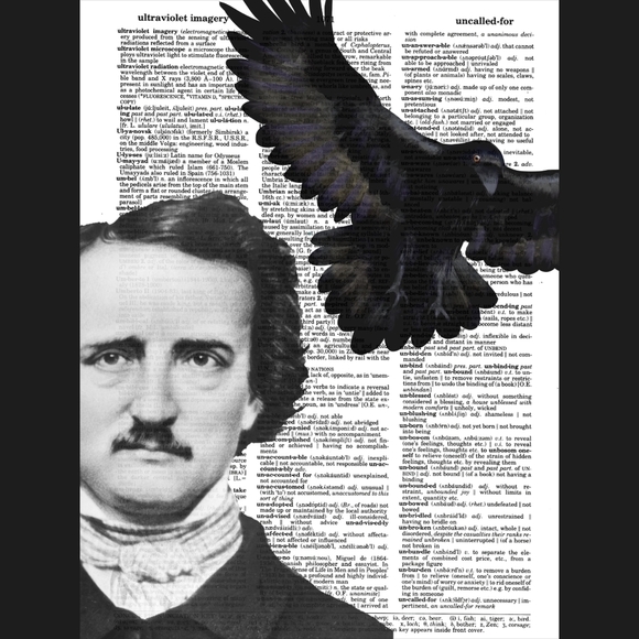 Edgar Allan Poe and His Raven Dictionary Art Print - Picture 1 of 4